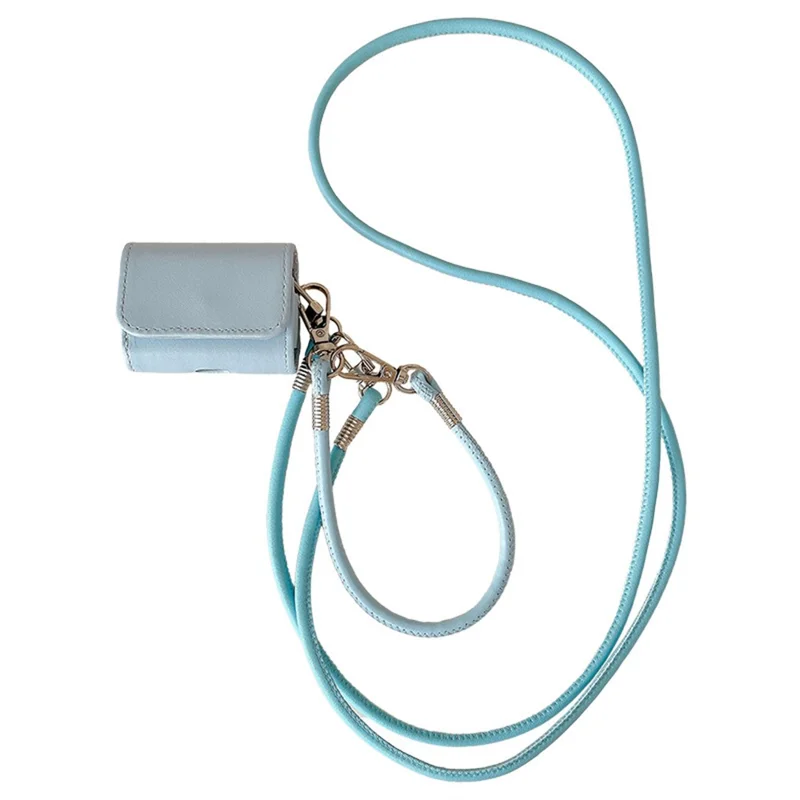 For Apple AirPods Pro 2 / AirPods Pro Charging Case Cover Simple Style Bluetooth-compatible Earbuds Case with Shoulder / Wrist Strap - Sky Blue