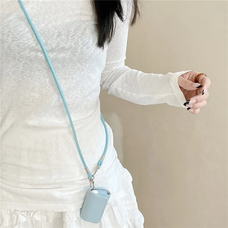 For Apple AirPods Pro 2 / AirPods Pro Charging Case Cover Simple Style Bluetooth-compatible Earbuds Case with Shoulder / Wrist Strap - Sky Blue