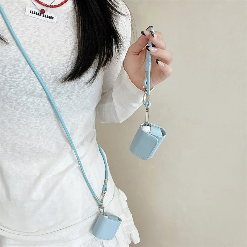 For Apple AirPods Pro 2 / AirPods Pro Charging Case Cover Simple Style Bluetooth-compatible Earbuds Case with Shoulder / Wrist Strap - Sky Blue