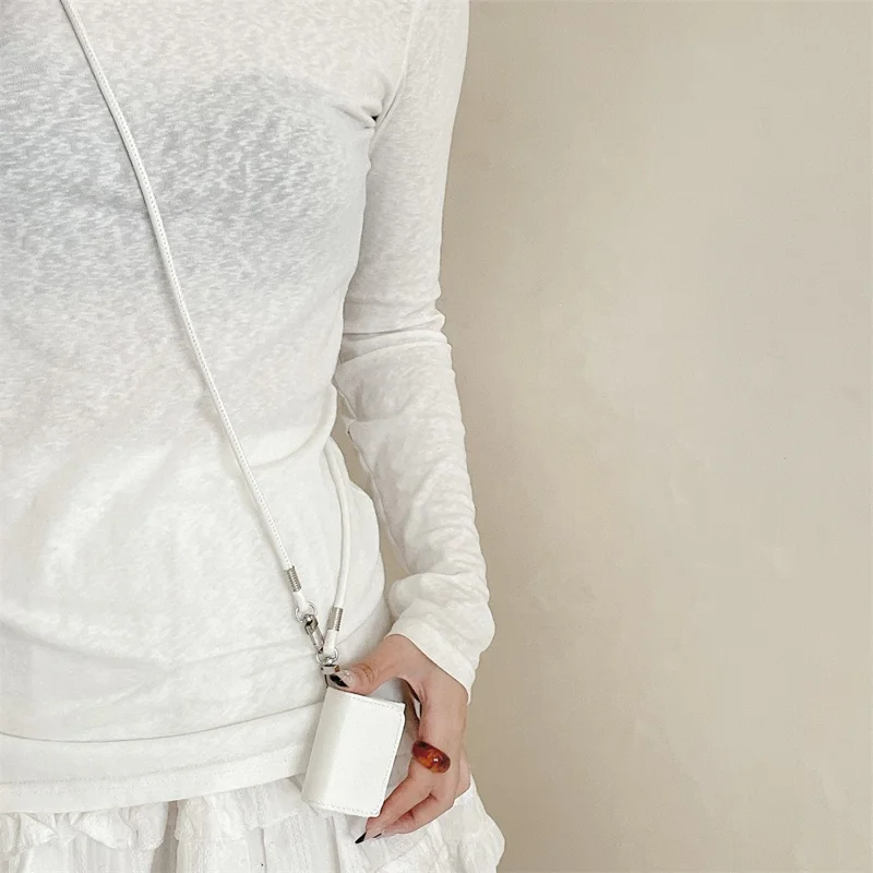 For Apple AirPods Pro 2 / AirPods Pro Charging Case Cover Simple Style Bluetooth-compatible Earbuds Case with Shoulder / Wrist Strap - White