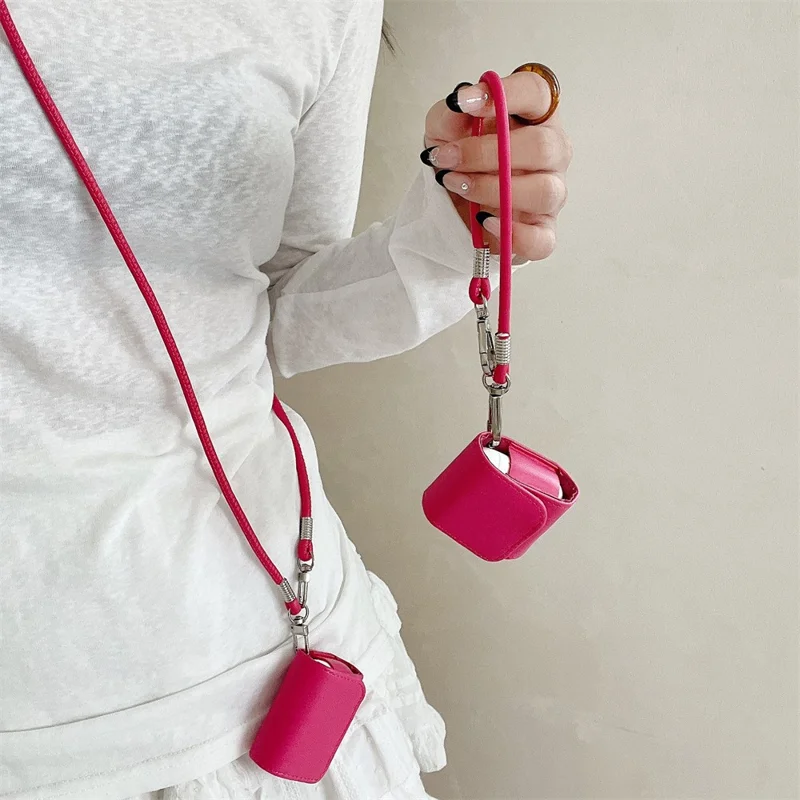 For Apple AirPods with Wireless Charging Case (2019) / AirPods with Charging Case (2019) / (2016) PU Case with Straps - Rose