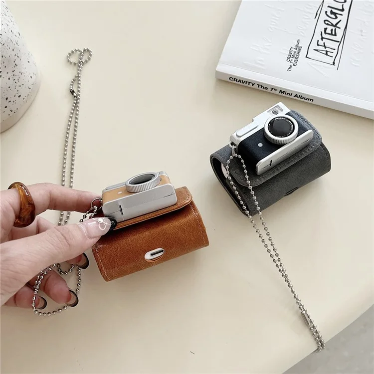 For AirPods Pro 2 / AirPods Pro Protective Cover Camera Shape Design Bluetooth-compatible Earbuds Soft TPU Case - Brown