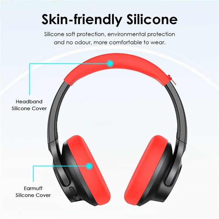 1 Par de Almofada de Silicone para Anker Soundcore Life Q20 Headphone Cushion Cover Headband Sleeve - Vermelho