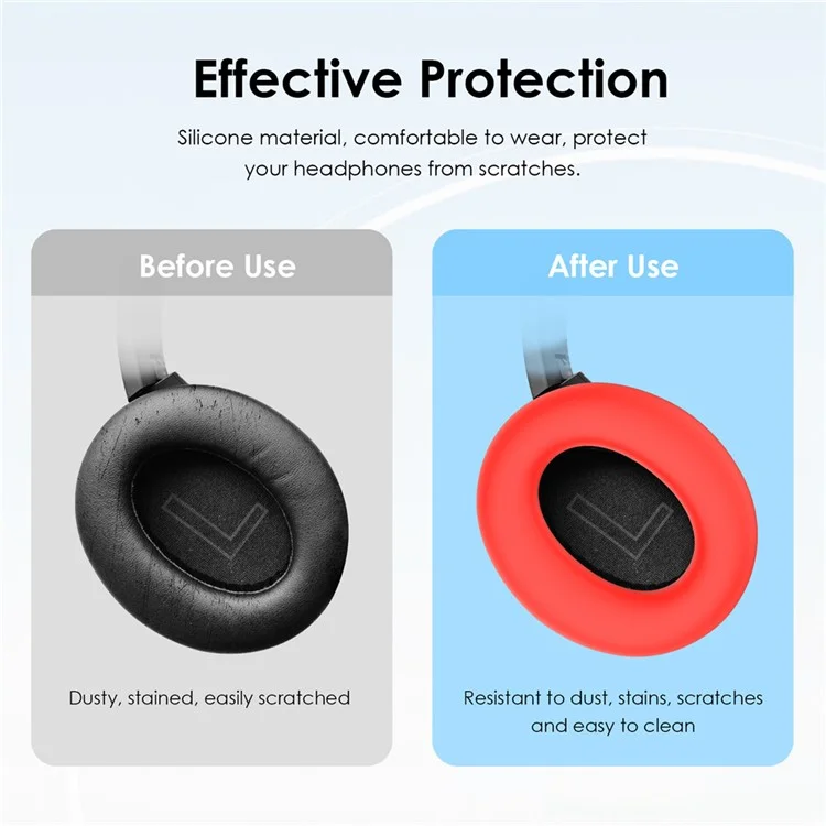 1 Par de Almofada de Silicone para Anker Soundcore Life Q20 Headphone Cushion Cover Headband Sleeve - Vermelho