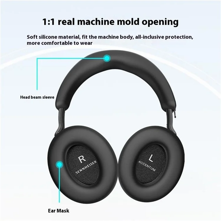 1 Par de Almofadas de Silicone para Fones de Ouvido Sennheiser Momentum 4 - Capa Protetora para Almofadas e Faixa de Cabeça - Preto