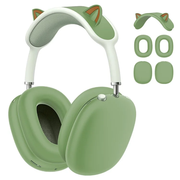 3Pcs / Set For AirPods Max Silicone Cat Ears Headband Cover Earmuff Sleeve Ear Cushion Cover - Green