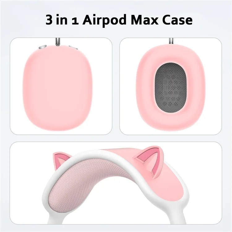 3Pcs / Set For AirPods Max Silicone Cat Ears Headband Cover Earmuff Sleeve Ear Cushion Cover - Green