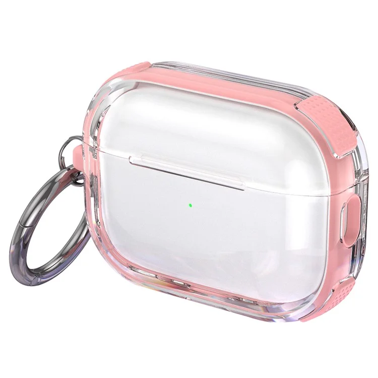 Étui pour AirPods Pro 2 avec mousqueton, housse de protection en TPU de couleur contrastée - Rose
