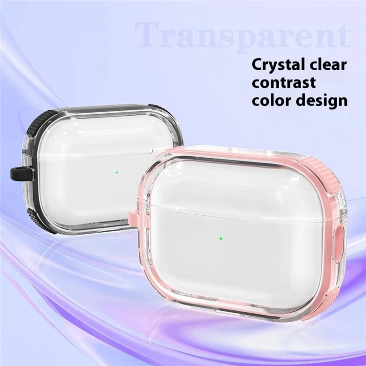 Étui pour AirPods Pro 2 avec mousqueton, housse de protection en TPU de couleur contrastée - Rose