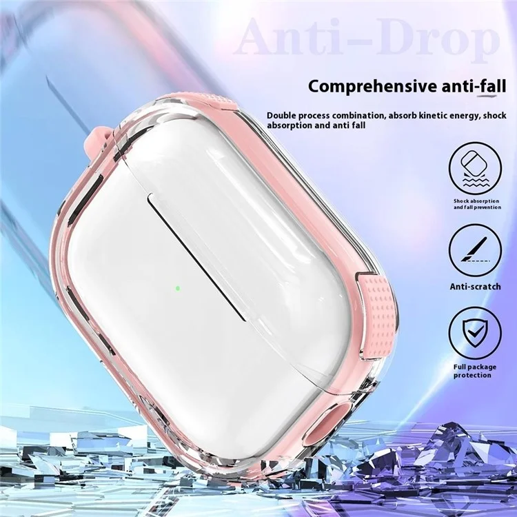 Für Apple AirPods Pro Hülle mit Karabinerhaken Kontrastfarbe TPU Kopfhörer Schutzabdeckung - Rosa