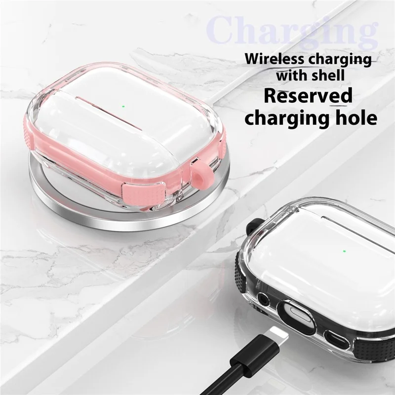 For Apple AirPods 3 Case with Carabiner Contrasting Color TPU Earphone Protective Cover - Pink