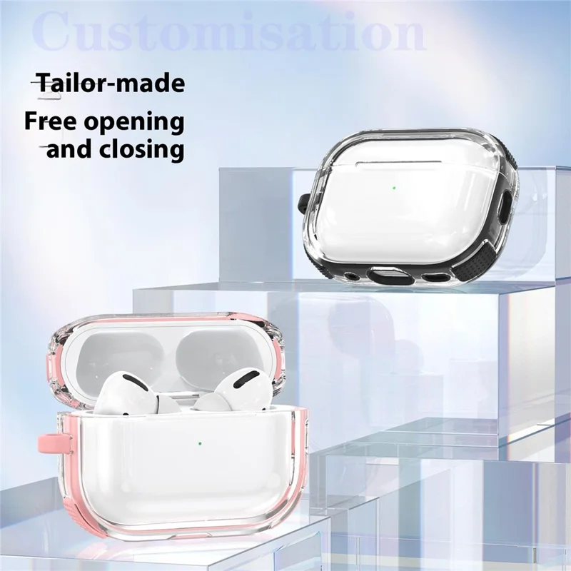 For Apple AirPods 3 Case with Carabiner Contrasting Color TPU Earphone Protective Cover - Pink