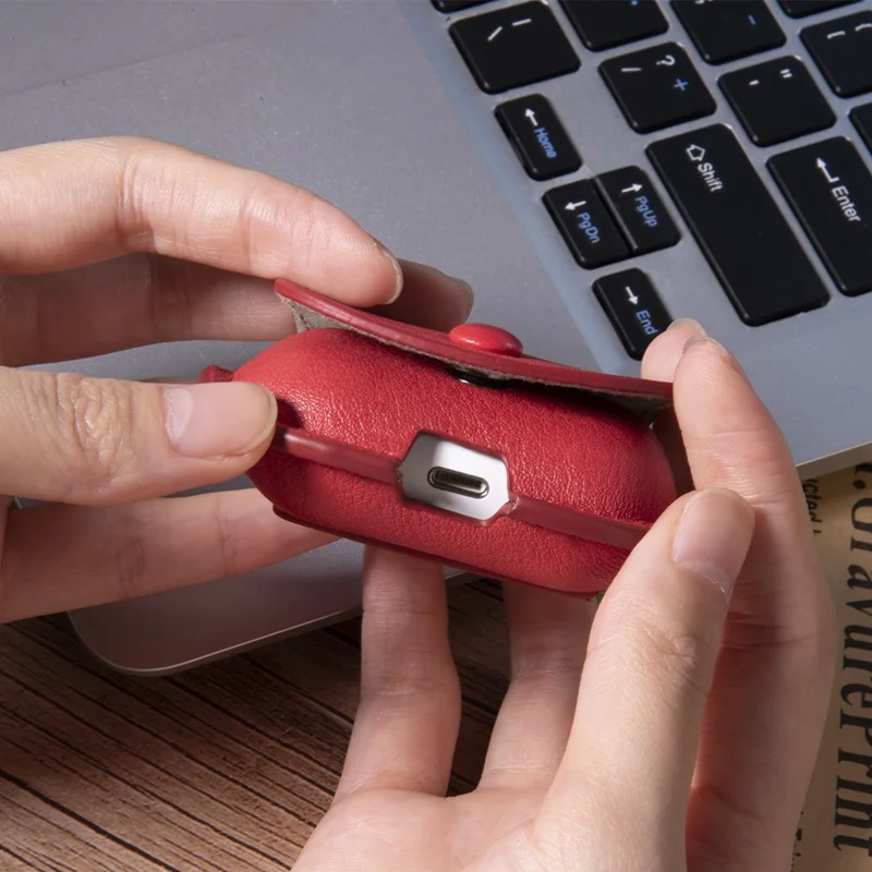 Für Apple AirPods Pro 2 / AirPods Pro Ladecase-Abdeckung im Rucksackstil Leder+PC Kopfhörer-Schutzhülle - Rot
