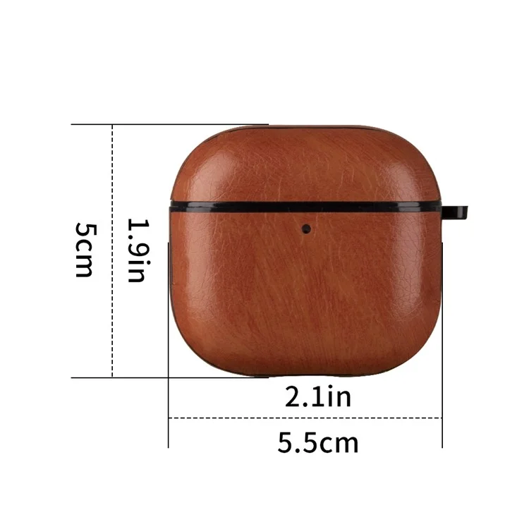 For AirPods 4 Earphone Case PC + PU Leather Protective Cover with Anti-Loss Hook - Light Brown