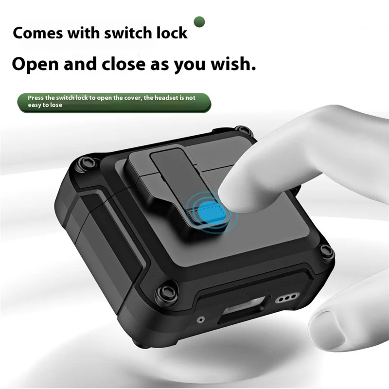 For AirPods 4 Earphone Case Automatic Eject TPU+PC Protective Cover with Carabiner - Black