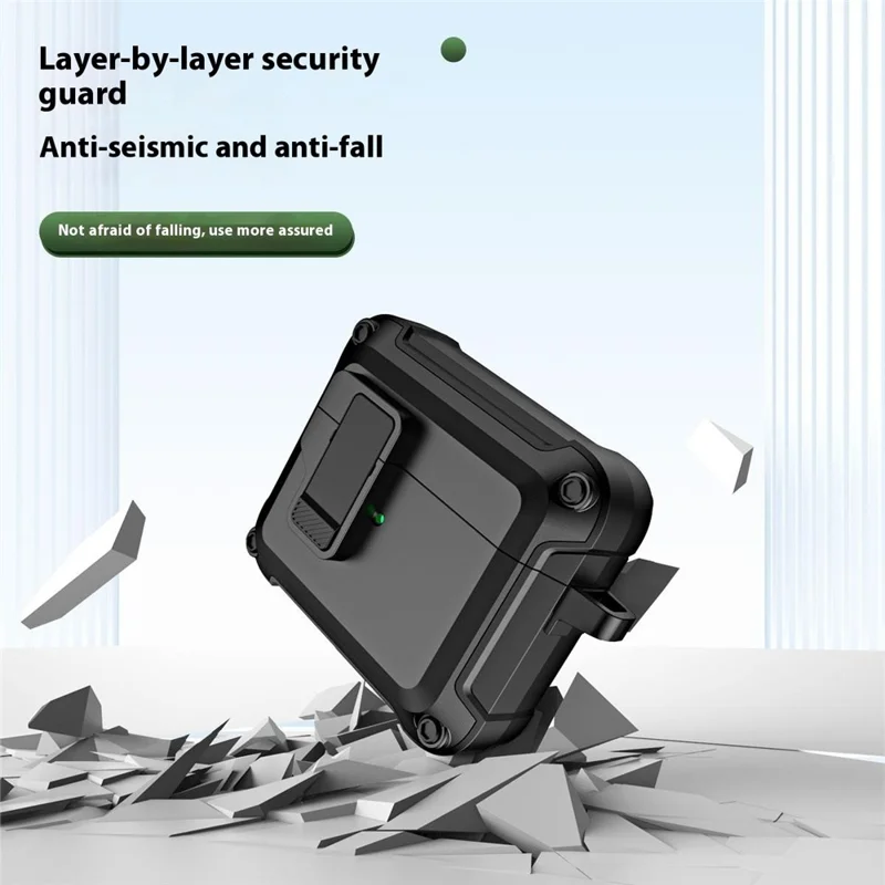 For AirPods 4 Earphone Case Automatic Eject TPU+PC Protective Cover with Carabiner - Black