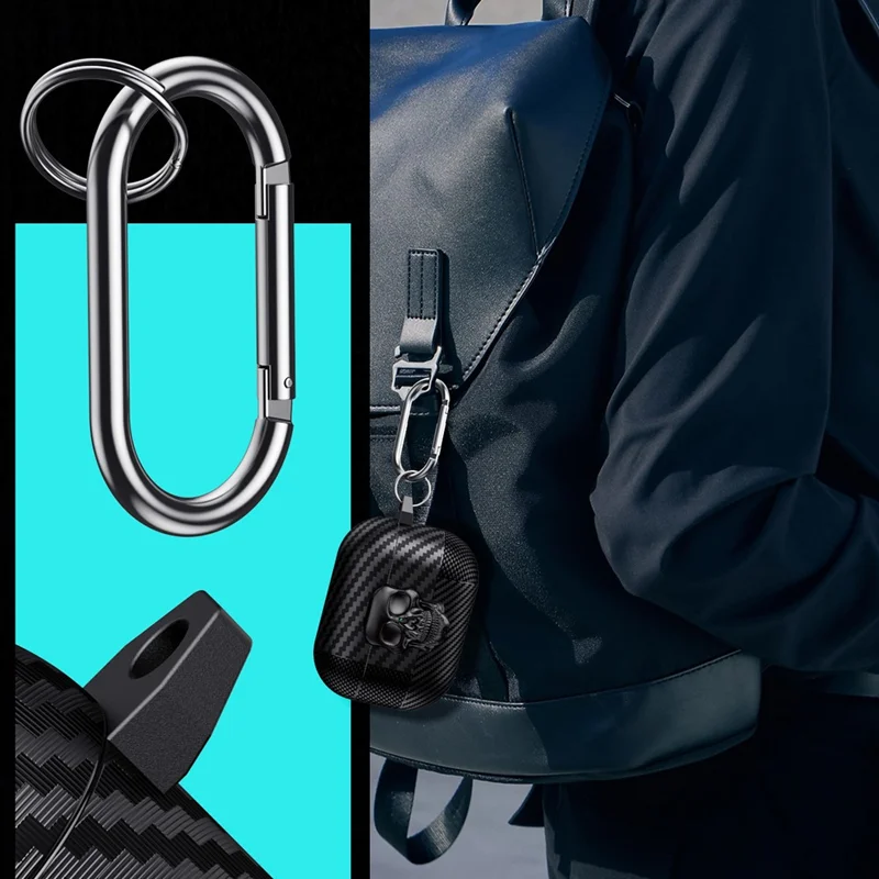 For AirPods Pro Protective Case Skull Design Snap Switch TPU + Metal Earphone Cover with Carabiner - Black