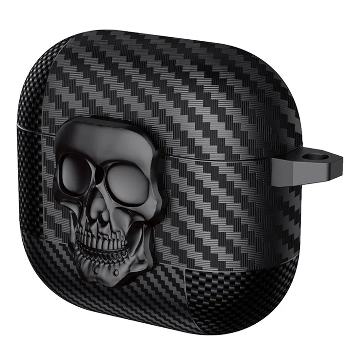Für AirPods 4 Schützende Hülle Totenkopf-Design Snap Switch TPU + Metall Kopfhörer-Abdeckung mit Karabiner - Schwarz