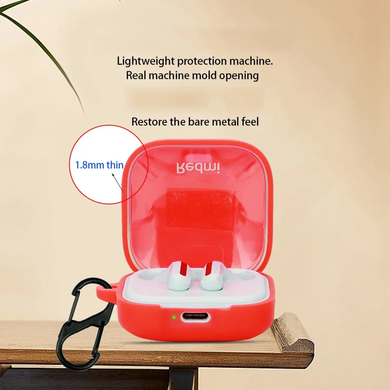 For Xiaomi Air 4 SE Earphone Case Bluetooth-compatible Earbud Silicone Cover with Anti-Lost Buckle - Red