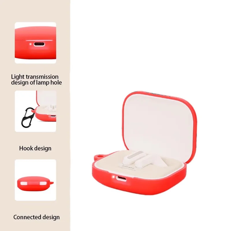 For Xiaomi Air 4 SE Earphone Case Bluetooth-compatible Earbud Silicone Cover with Anti-Lost Buckle - Red