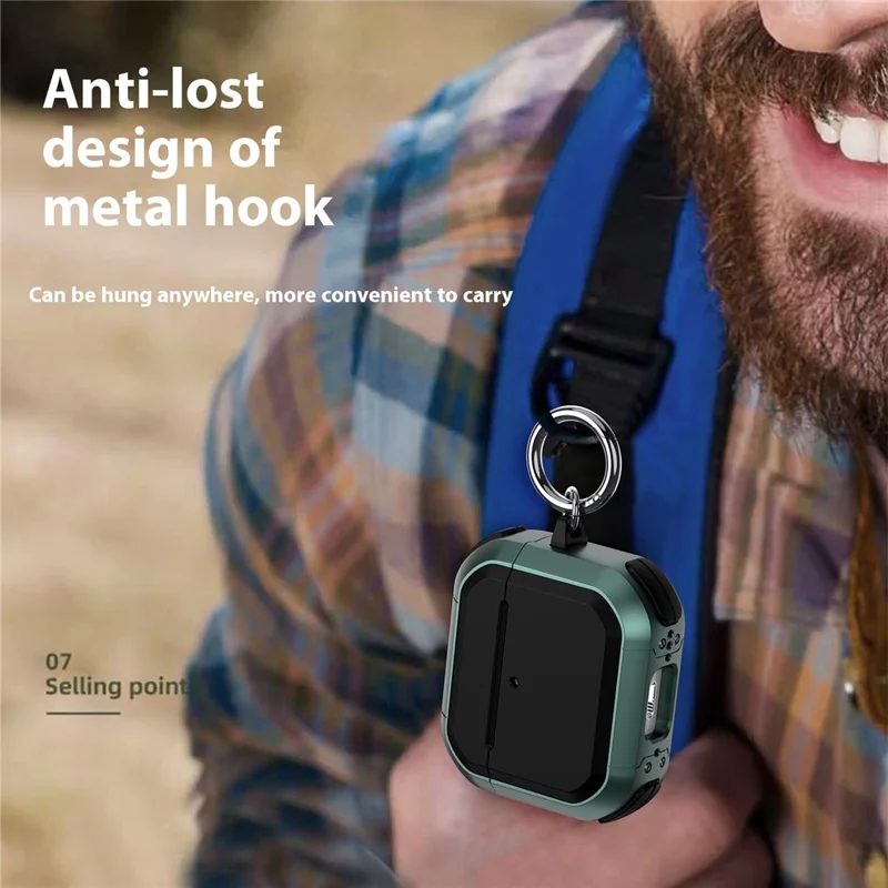 Étui de protection en TPU+PC anti-chute pour AirPods 4 avec réduction de bruit active, avec mousqueton - Vert