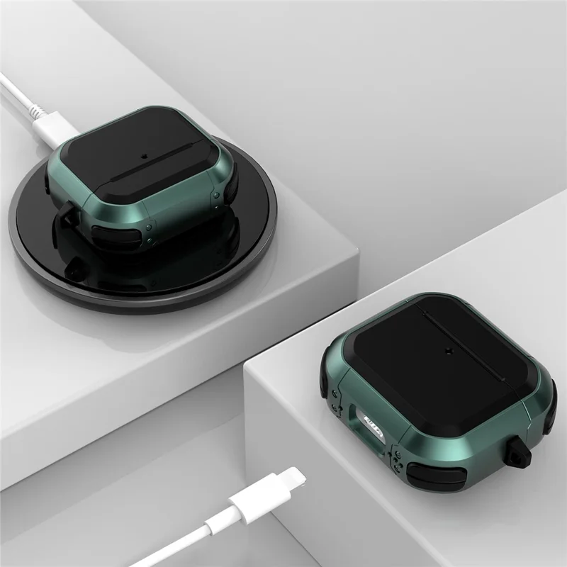 Étui de protection en TPU+PC anti-chute pour AirPods 4 avec réduction de bruit active, avec mousqueton - Vert