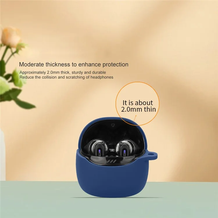 Étui de protection en silicone avec boucle de suspension pour les écouteurs Bluetooth JBL Tune Flex 2 - Bleu foncé