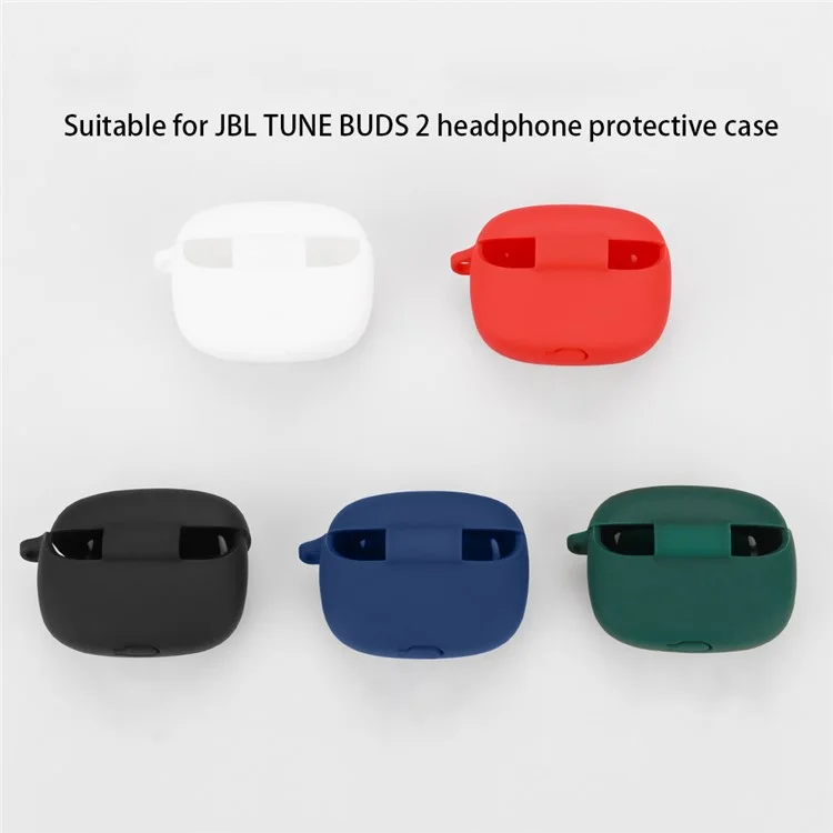 For JBL Tune Buds 2 Bluetooth-compatible Earbuds Case Soft Silicone Cover with Anti-Lost Buckle - Red
