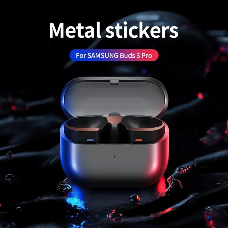 For Samsung Galaxy Buds3 Pro Charging Case Metal Sticker Decorative Protective Skin - Black