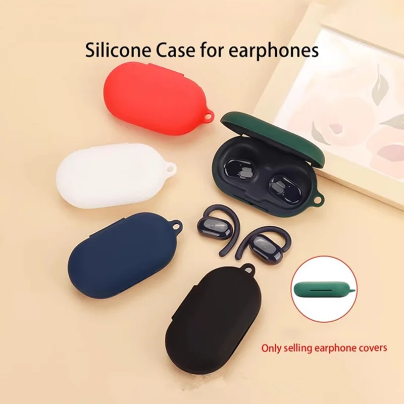 For Anker Soundcore V20i Bluetooth-compatible Earphones Case Silicone Cover with Anti-Lost Buckle - Dark Blue
