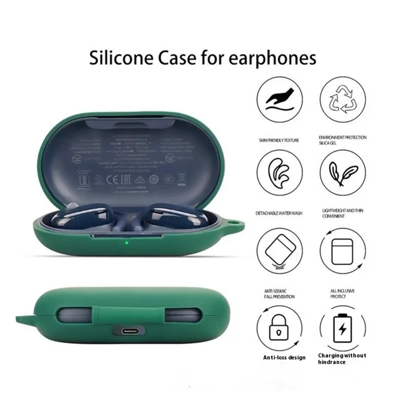 For Anker Soundcore V20i Bluetooth-compatible Earphones Case Silicone Cover with Anti-Lost Buckle - Dark Blue
