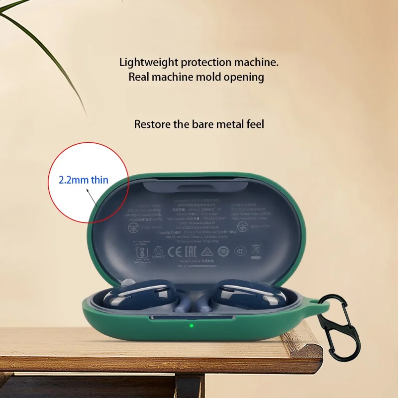 For Anker Soundcore V20i Bluetooth-compatible Earphones Case Silicone Cover with Anti-Lost Buckle - Dark Blue