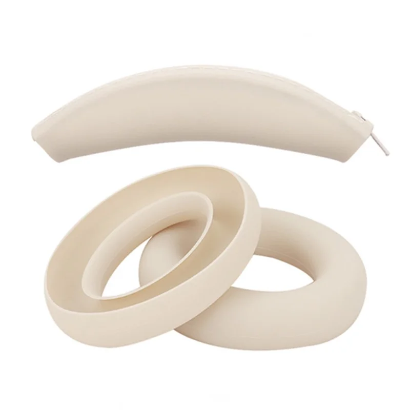 For Anker Soundcore Space Q45 Headphone Silicone Earpad Cushion Cover + Headband Sleeve - Beige