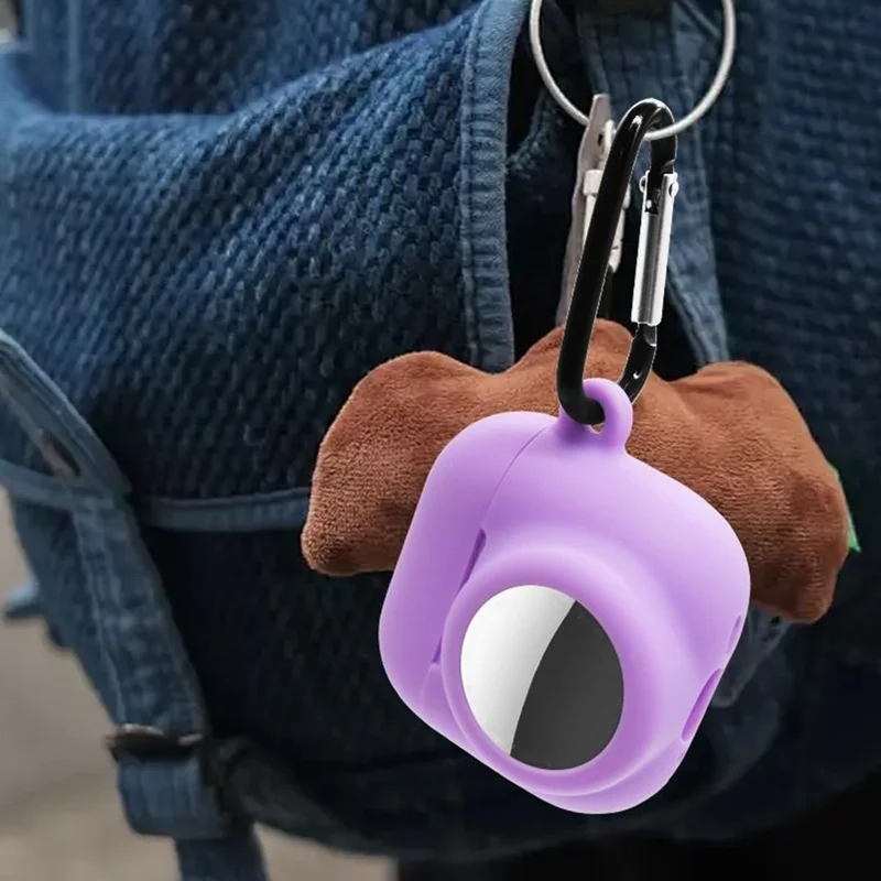Silicone Case Combo Set for Apple AirPods 4 / AirTag Cover with 2Pcs Earphone Cap and Carabiner - Purple