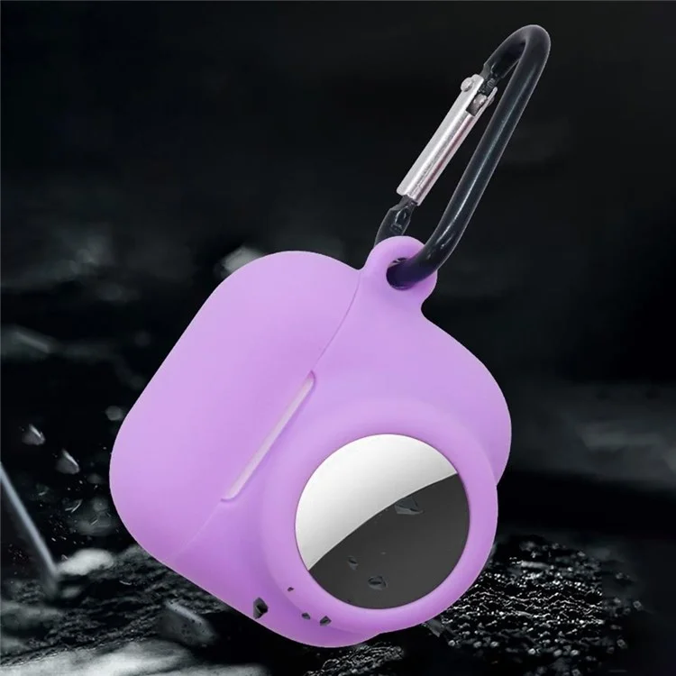 Silicone Case Combo Set for Apple AirPods 4 / AirTag Cover with 2Pcs Earphone Cap and Carabiner - Lavender Purple