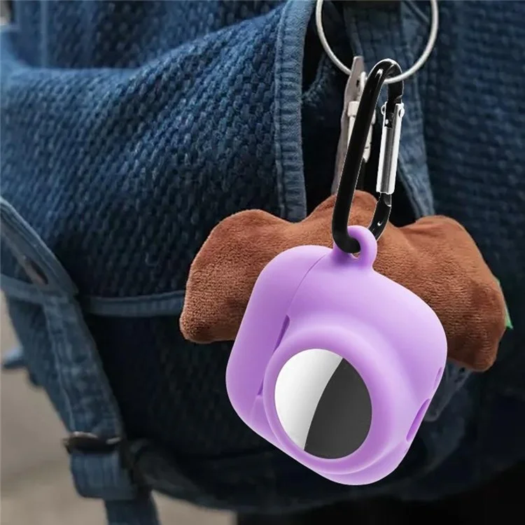 Silicone Case Combo Set for Apple AirPods 4 / AirTag Cover with 2Pcs Earphone Cap and Carabiner - Lavender Purple