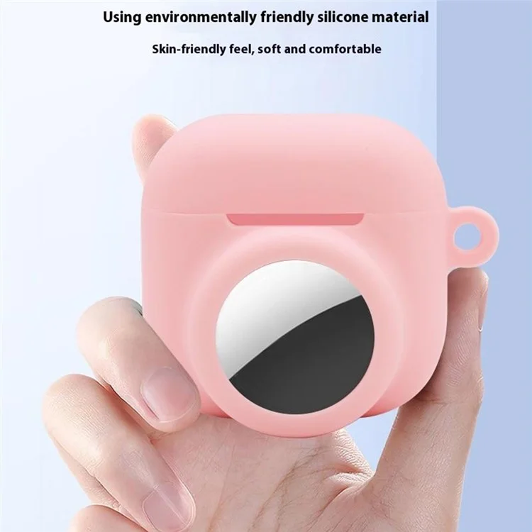 Funda de silicona para AirPods 4 / AirTag, con carcasa protectora y mosquetón, con película frontal y trasera - Púrpura