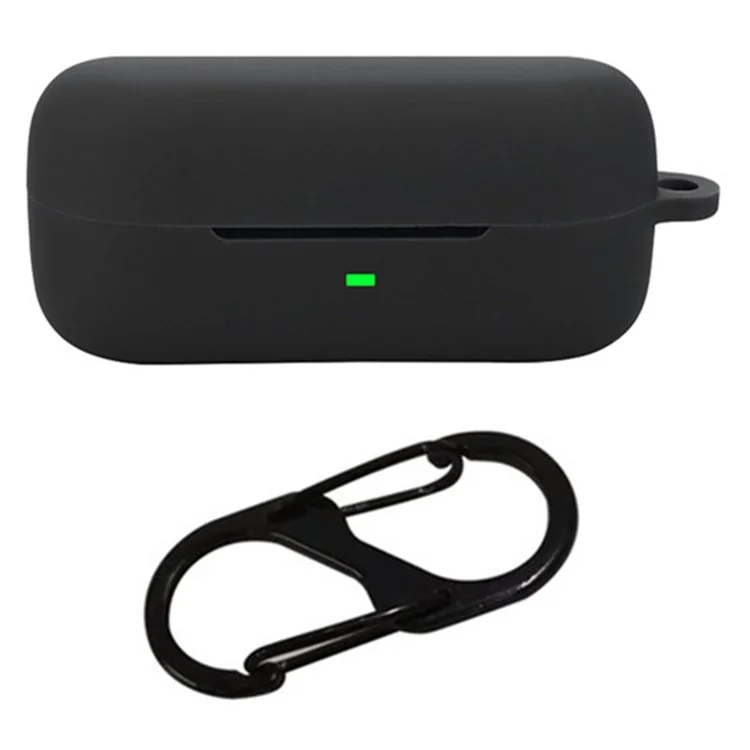 For Sony WF-C510 Bluetooth-compatible Earphones Case Soft Silicone Cover with Anti-Lost Buckle - Black