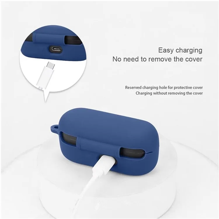 For Sony WF-C510 Bluetooth-compatible Earphones Case Soft Silicone Cover with Anti-Lost Buckle - Black