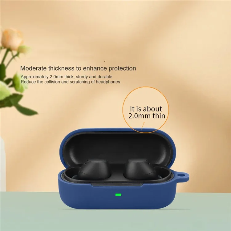 For Sony WF-C510 Bluetooth-compatible Earphones Case Soft Silicone Cover with Anti-Lost Buckle - Black