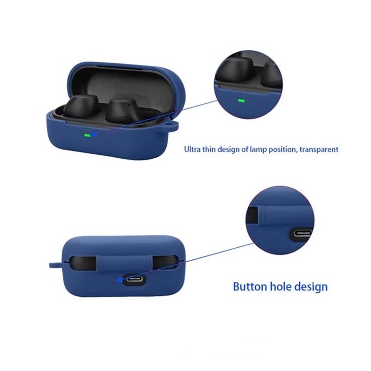 For Sony WF-C510 Bluetooth-compatible Earphones Case Soft Silicone Cover with Anti-Lost Buckle - Black