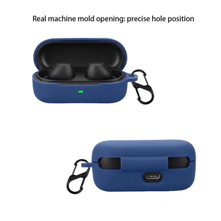 For Sony WF-C510 Bluetooth-compatible Earphones Case Soft Silicone Cover with Anti-Lost Buckle - Black