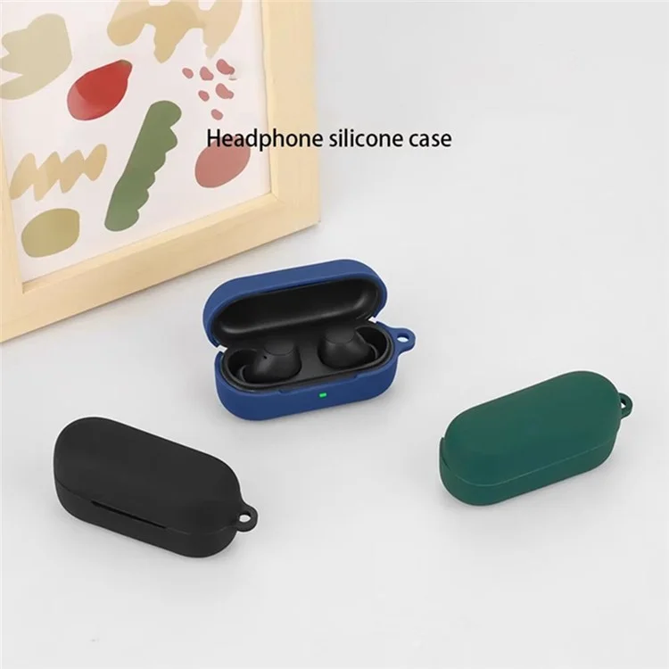 For Sony WF-C510 Bluetooth-compatible Earphones Case Soft Silicone Cover with Anti-Lost Buckle - Black