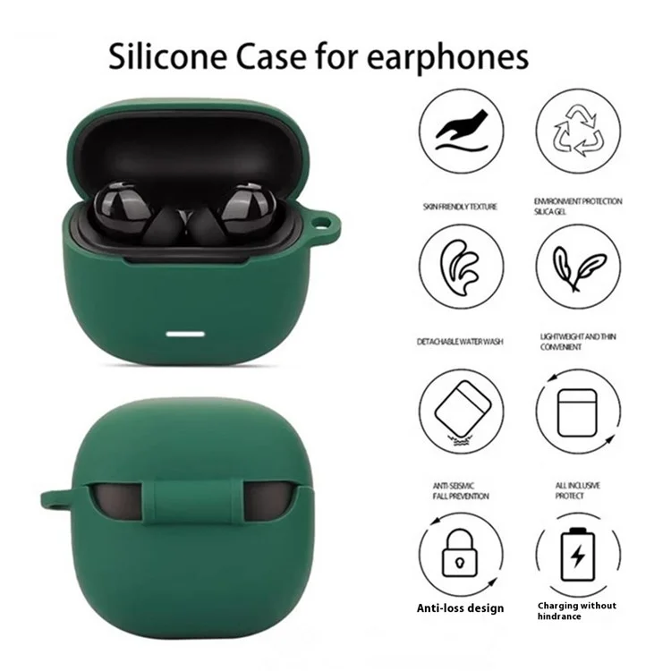 Custodia in silicone protettiva con moschettone per Xiaomi Redmi Buds 6 Lite - Verde nerastro