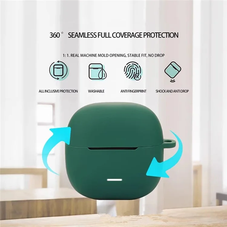 Custodia in silicone protettiva con moschettone per Xiaomi Redmi Buds 6 Lite - Verde nerastro