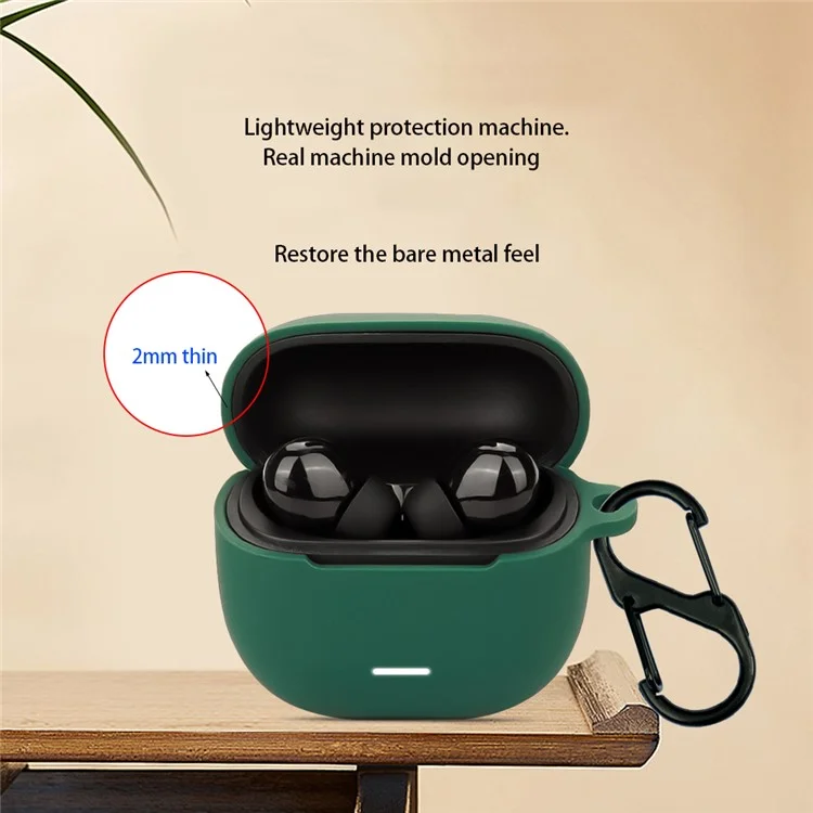 Custodia in silicone protettiva con moschettone per Xiaomi Redmi Buds 6 Lite - Verde nerastro