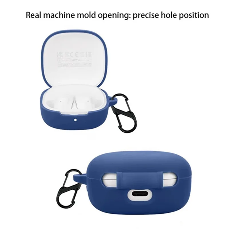 For Xiaomi Redmi Buds 6 Play Bluetooth-compatible Earphones Case Soft Silicone Cover with Anti-Lost Buckle - Dark Blue