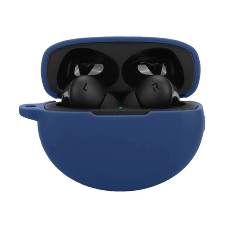 Étui de chargement pour Oppo Enco X3 avec couvercle en silicone souple et boucle anti-perte - Bleu foncé