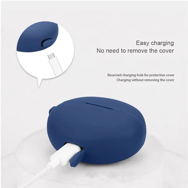 Étui de chargement pour Oppo Enco X3 avec couvercle en silicone souple et boucle anti-perte - Bleu foncé