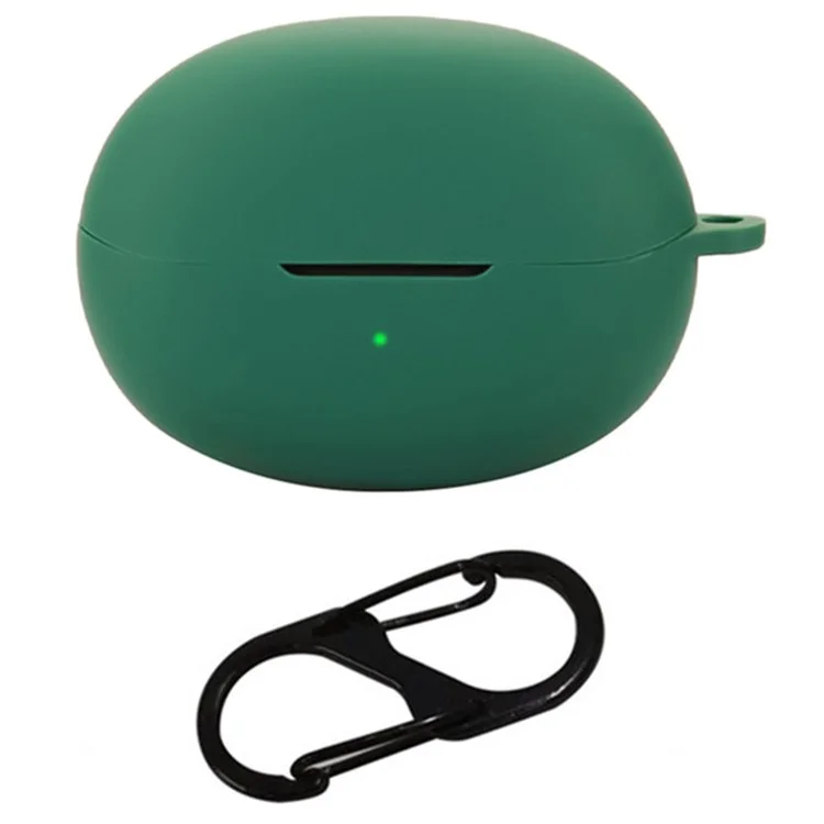 For QCY Crossky C30 Bluetooth-compatible Earphones Case Soft Silicone Cover with Anti-Lost Buckle - Blackish Green